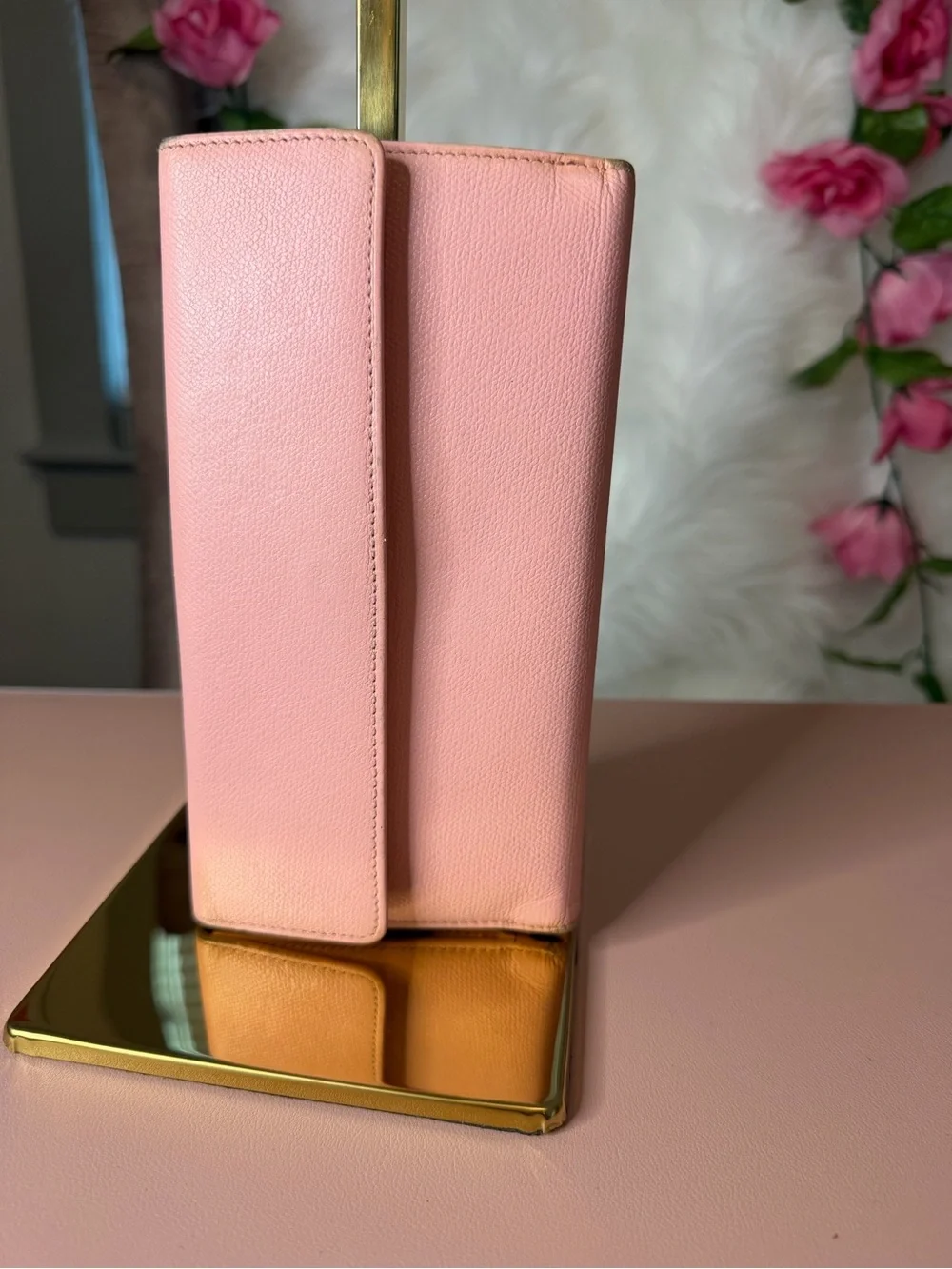 CHANEL Vintage Pink Leather Button Flap Long Wallet Organizer 9-Series